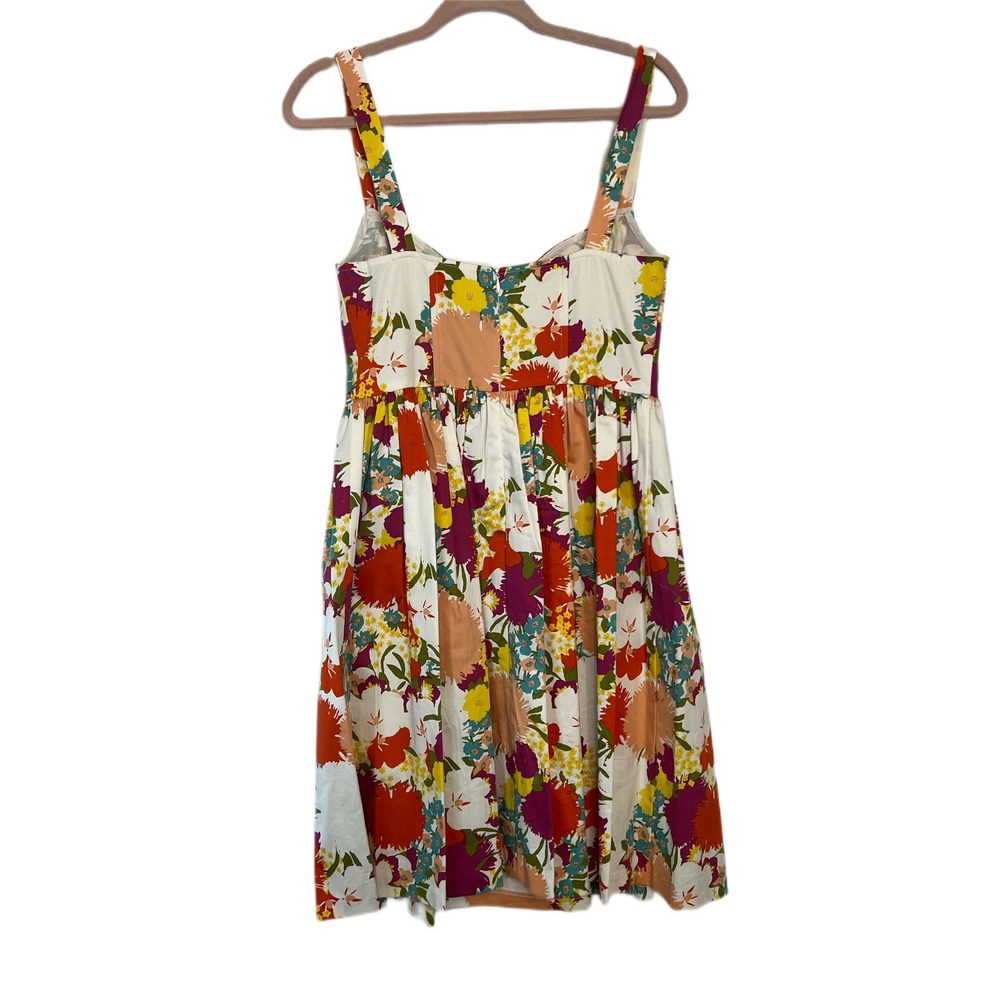 Aqua Strappy Bright Floral Sweetheart 100% Cotton Knee Length Dress Size L - Picture 4 of 9